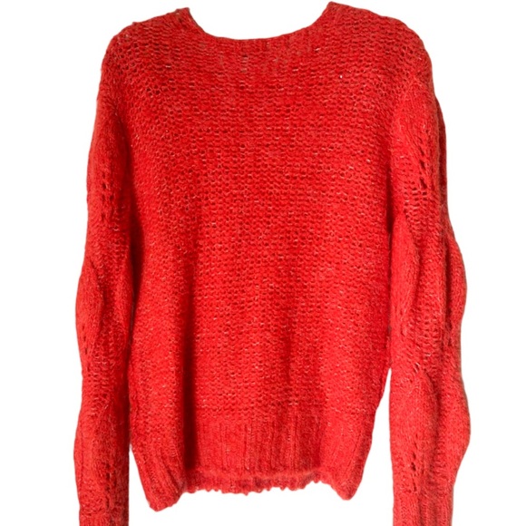 TOPSHOP red knit petal pointelle sweater 4 6 s - Picture 6 of 10